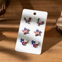 3 Pairs Bohemian Animal National Flag Cattle Printing Wood Ear Studs main image 2