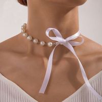 Wholesale Jewelry Elegant Luxurious Bow Knot Alloy Artificial Pearls Layered Chain Inlay Choker sku image 1