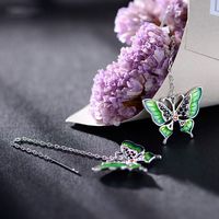 1 Pair Elegant Sweet Pastoral Butterfly Enamel Plating Inlay Sterling Silver Zircon Rhodium Plated Drop Earrings main image 4