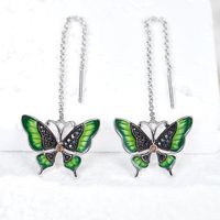 1 Pair Elegant Sweet Pastoral Butterfly Enamel Plating Inlay Sterling Silver Zircon Rhodium Plated Drop Earrings main image 1