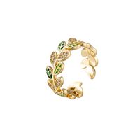 Brass Casual Elegant Luxurious Asymmetrical Irregular Round Leaves Zircon Rings sku image 2