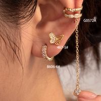 1 Piece Casual Simple Style Butterfly Chain Plating Inlay Copper Zircon Ear Studs main image 1