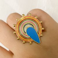 304 Stainless Steel Gold Plated Modern Style Sweet Asymmetrical Enamel Plating Round Water Droplets Turquoise Open Rings main image 6