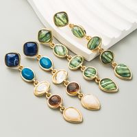 1 Pair Casual Modern Style Classic Style Oval Inlay Alloy Resin 18K Gold Plated Drop Earrings main image 4