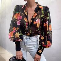Women's Blouse Long Sleeve Blouses Printing Streetwear Flower Leopard main image 3