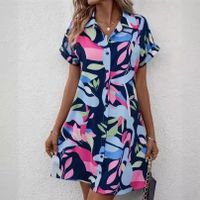 Women's Regular Dress Streetwear Shirt Collar Printing Button Short Sleeve Geometric Knee-Length Holiday Daily main image 6