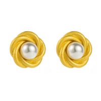 1 Pair Elegant Simple Style Round Inlay Alloy Resin 18K Gold Plated Ear Studs sku image 1