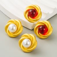 1 Pair Elegant Simple Style Round Inlay Alloy Resin 18K Gold Plated Ear Studs main image 1