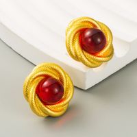 1 Pair Elegant Simple Style Round Inlay Alloy Resin 18K Gold Plated Ear Studs main image 3
