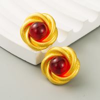 1 Pair Elegant Simple Style Round Inlay Alloy Resin 18K Gold Plated Ear Studs main image 4