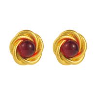 1 Pair Elegant Simple Style Round Inlay Alloy Resin 18K Gold Plated Ear Studs sku image 2
