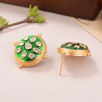 1 Pair IG Style Vintage Style French Style Tortoise Round Inlay Copper Zircon Medieval Gold Ear Studs main image 5