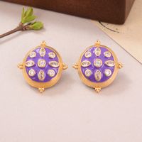 1 Pair IG Style Vintage Style French Style Tortoise Round Inlay Copper Zircon Medieval Gold Ear Studs main image 3