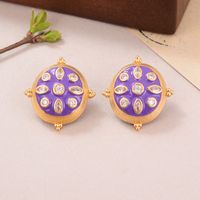 1 Paire Style IG Style Vintage À La Française Tortue Rond Incruster Le Cuivre Zircon Or Médiéval Boucles D'Oreilles main image 3