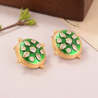 1 Pair IG Style Vintage Style French Style Tortoise Round Inlay Copper Zircon Medieval Gold Ear Studs main image 4