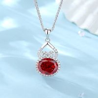 Sterling Silver Elegant Shiny Hollow Out Inlay Gourd Zircon Pendant Necklace main image 1