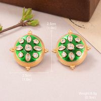 1 Pair IG Style Vintage Style French Style Tortoise Round Inlay Copper Zircon Medieval Gold Ear Studs main image 2