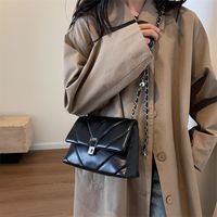 Women's Medium Pu Leather Solid Color Lingge Vintage Style Classic Style Sewing Thread Flip Cover Crossbody Bag main image 7