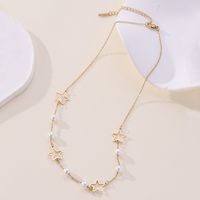 304 Stainless Steel Imitation Pearl 18K Gold Plated Elegant Beach Plating Hollow Out Pentagram Choker main image 2