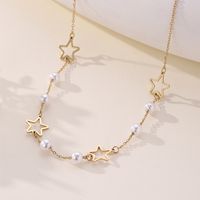 304 Stainless Steel Imitation Pearl 18K Gold Plated Elegant Beach Plating Hollow Out Pentagram Choker main image 3