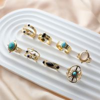 304 Stainless Steel 18K Gold Plated Vintage Style Inlay Sun Oval Eye Natural Stone Open Rings main image 2