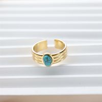 304 Stainless Steel 18K Gold Plated Vintage Style Inlay Sun Oval Eye Natural Stone Open Rings sku image 5