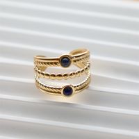 304 Stainless Steel 18K Gold Plated Vintage Style Inlay Sun Oval Eye Natural Stone Open Rings main image 6