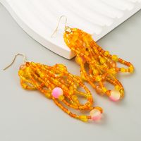 1 Pair Casual Vacation Classic Style Round Beaded Tassel Alloy Resin 18K Gold Plated Drop Earrings main image 3