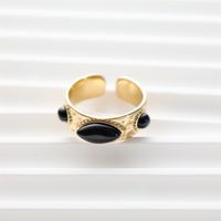 304 Stainless Steel 18K Gold Plated Vintage Style Inlay Sun Oval Eye Natural Stone Open Rings main image 9
