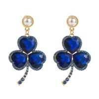 1 Pair Casual Exaggerated Vacation Shamrock Inlay Alloy Rhinestones Glass Pearl 18K Gold Plated Drop Earrings main image 5