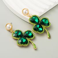1 Pair Casual Exaggerated Vacation Shamrock Inlay Alloy Rhinestones Glass Pearl 18K Gold Plated Drop Earrings main image 4