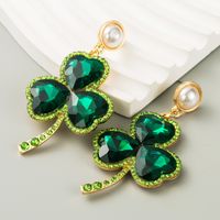 1 Pair Casual Exaggerated Vacation Shamrock Inlay Alloy Rhinestones Glass Pearl 18K Gold Plated Drop Earrings main image 3