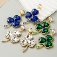 1 Pair Casual Exaggerated Vacation Shamrock Inlay Alloy Rhinestones Glass Pearl 18K Gold Plated Drop Earrings main image 1