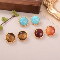 1 Pair Classical French Style Round Stripe Plating Inlay Alloy Agate Tiger Eye Ear Studs main image 1