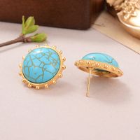 1 Pair Classical French Style Round Stripe Plating Inlay Alloy Agate Tiger Eye Ear Studs main image 3