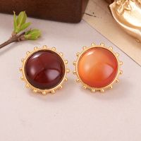 1 Pair Classical French Style Round Stripe Plating Inlay Alloy Agate Tiger Eye Ear Studs main image 5