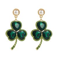 1 Pair Casual Exaggerated Vacation Shamrock Inlay Alloy Rhinestones Glass Pearl 18K Gold Plated Drop Earrings sku image 2