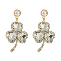 1 Pair Casual Exaggerated Vacation Shamrock Inlay Alloy Rhinestones Glass Pearl 18K Gold Plated Drop Earrings sku image 3