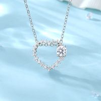 Sterling Silver Vacation Sweet Plating Inlay Heart Shape Moissanite Zircon Pendant Necklace main image 1