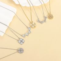 304 Stainless Steel 18K Gold Plated Elegant Queen Bridal Plating Inlay Four Leaf Clover Heart Shape Zircon Pendant Necklace main image 7