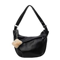 Women's Medium Pu Leather Solid Color Classic Style Sewing Thread Dumpling Shape Zipper Crossbody Bag sku image 1