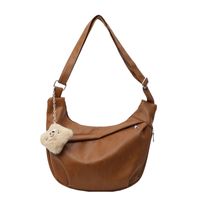 Women's Medium Pu Leather Solid Color Classic Style Sewing Thread Dumpling Shape Zipper Crossbody Bag sku image 3