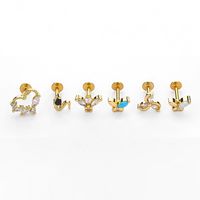 1 Piece Lip Rings Simple Style Crown Snake 316 Stainless Steel  Plating Turquoise Zircon Gold Plated Lip Rings main image 8