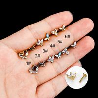 1 Piece Lip Rings Simple Style Crown Snake 316 Stainless Steel  Plating Turquoise Zircon Gold Plated Lip Rings main image 6