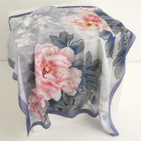 Women's Elegant Flower Satin Printing Silk Scarf sku image 17