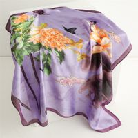 Women's Elegant Flower Satin Printing Silk Scarf sku image 18