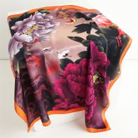 Women's Elegant Flower Satin Printing Silk Scarf sku image 22