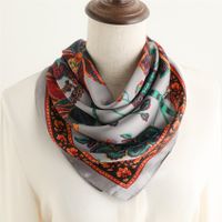 Women's Elegant Flower Satin Printing Silk Scarf sku image 16