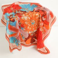 Women's Elegant Flower Satin Printing Silk Scarf sku image 19