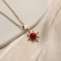 304 Stainless Steel 18K Gold Plated Vintage Style French Style Inlay Sun Oval Water Droplets Natural Stone main image 4